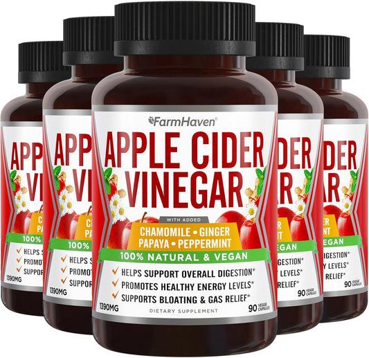 FarmHaven Apple Cider Vinegar Capsules with Ginger, Papaya & Chamomile | 1390mg | Supports Digestion & Immunity | Non-GMO & 100% Natural | 450 Capsules