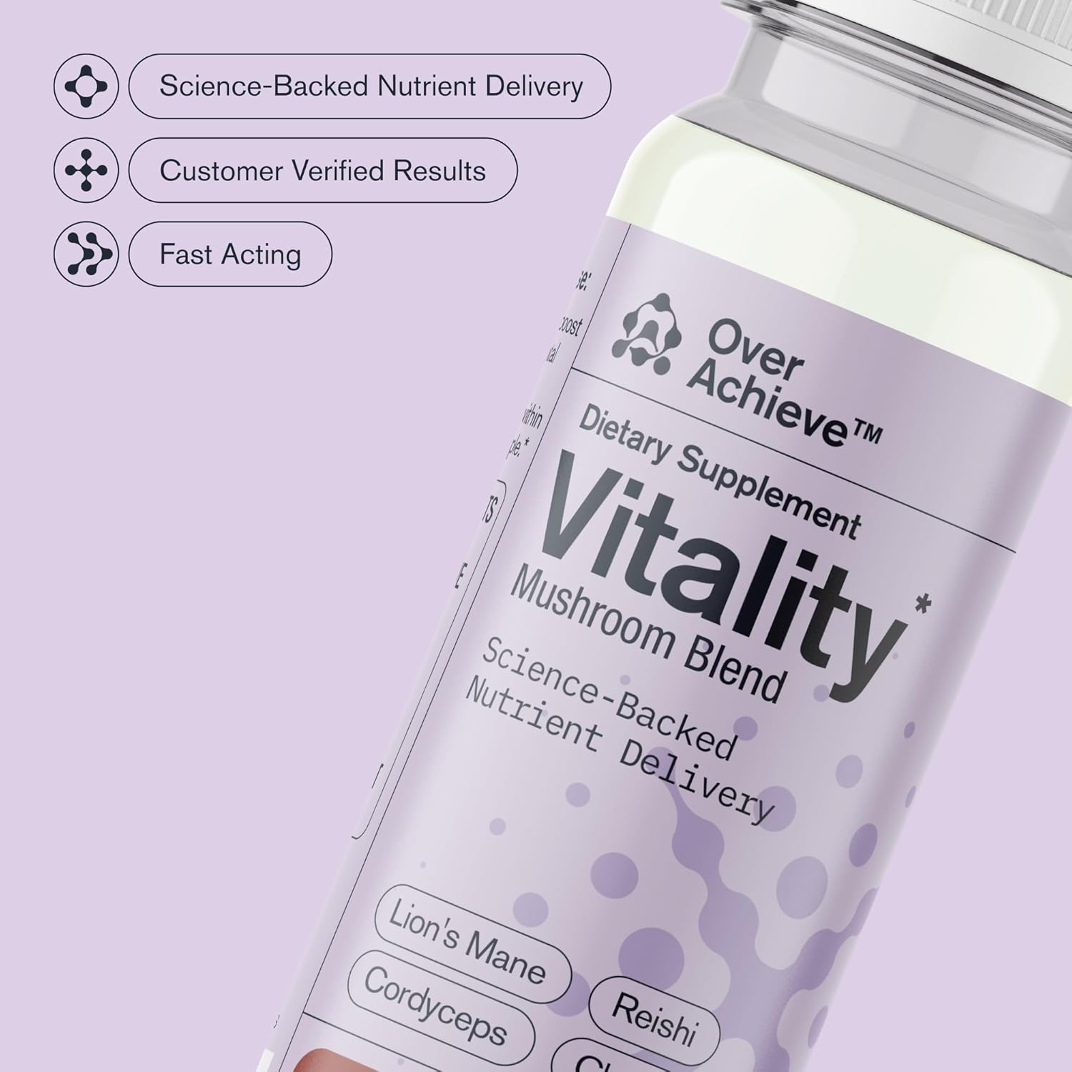 Fast-Acting Mushroom Supplement Drink for Adults, Vitality Blend with Cordyceps, Reishi, Chaga, Lion’s Mane, Ashwagandha, Chai Spice Flavor, 2 fl oz (3 Pack)