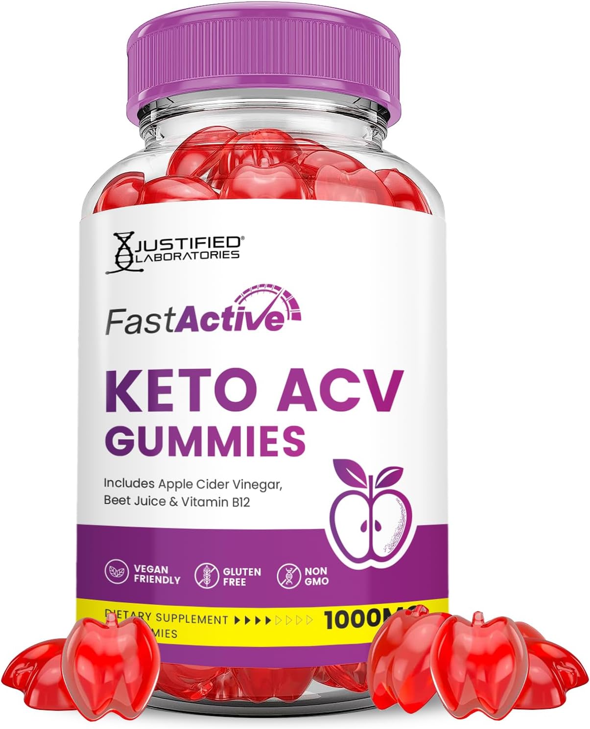 Fast Active Keto ACV Gummies with Pomegranate Beet Juice Powder - 1000MG Advanced Formula - Vegan & Non GMO - 60 Gummys