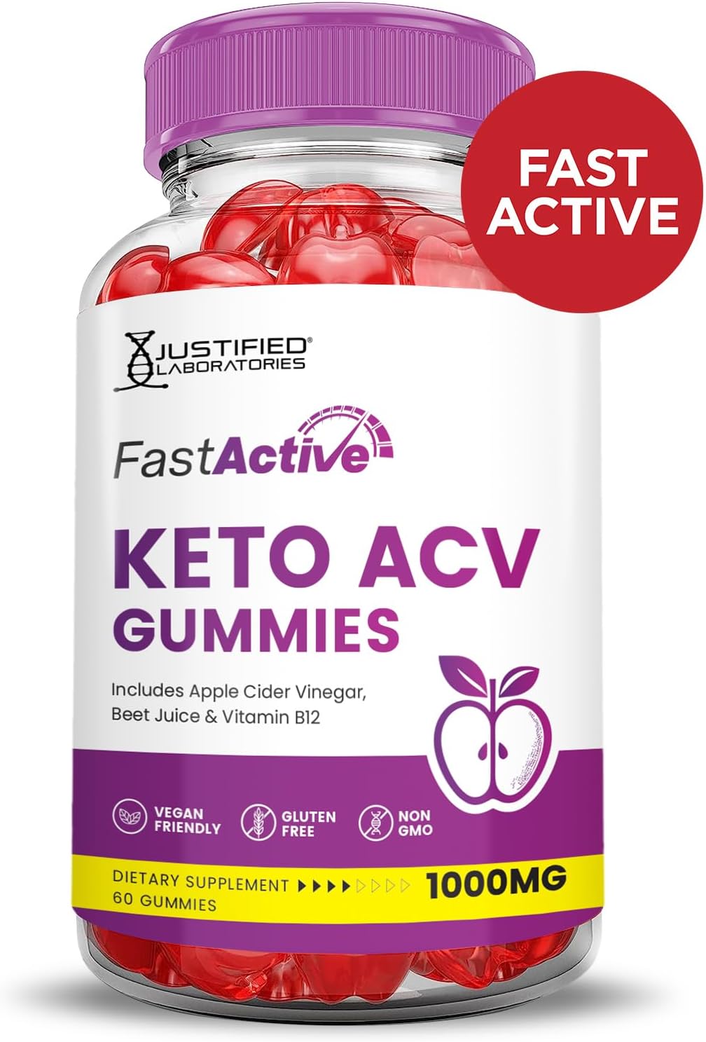 Fast Active Keto ACV Gummies with Pomegranate Beet Juice Powder - 1000MG Advanced Formula - Vegan & Non GMO - 60 Gummys