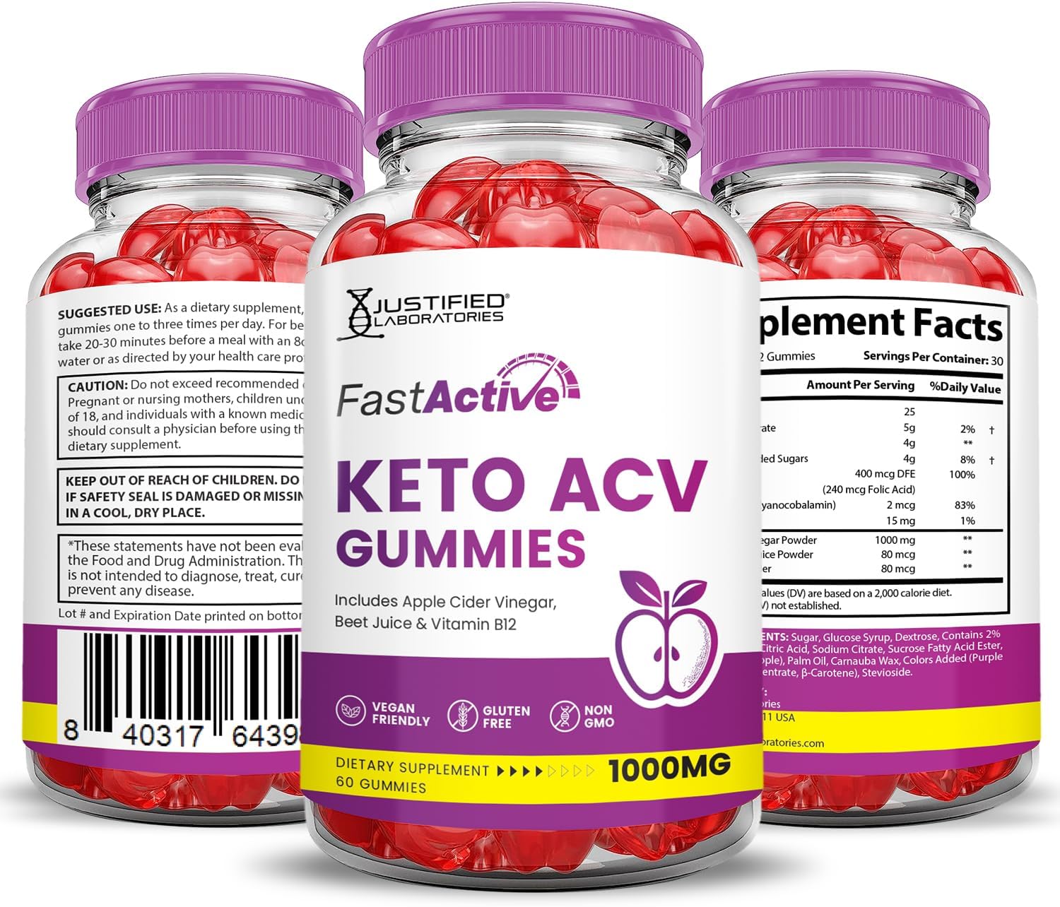 Fast Active Keto ACV Gummies with Pomegranate Beet Juice Powder - 1000MG Advanced Formula - Vegan & Non GMO - 60 Gummys