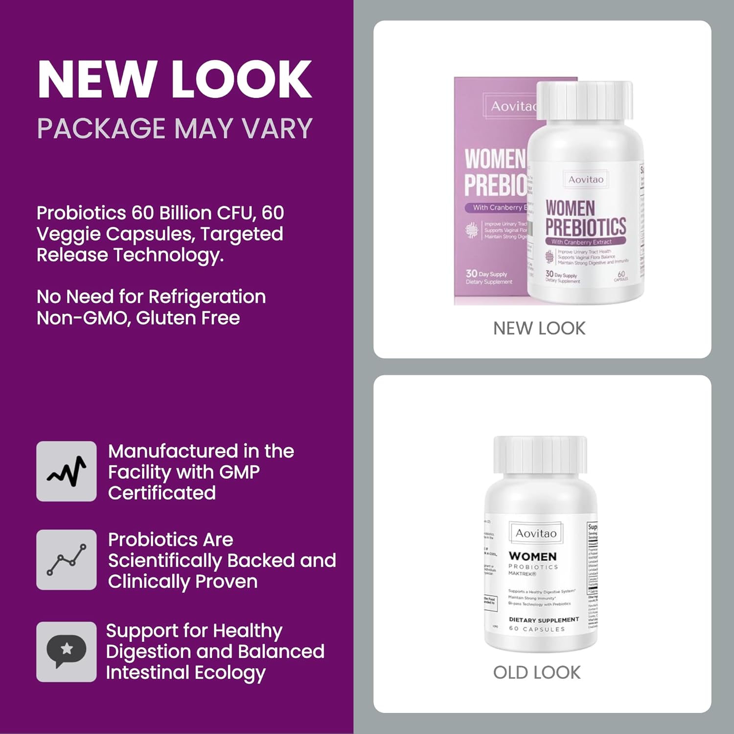 Feminine Gut Health Probiotic Capsules - 60 Billion CFU Vaginal and Urinary Tract Support for Women - Prebiotics for pH Balance