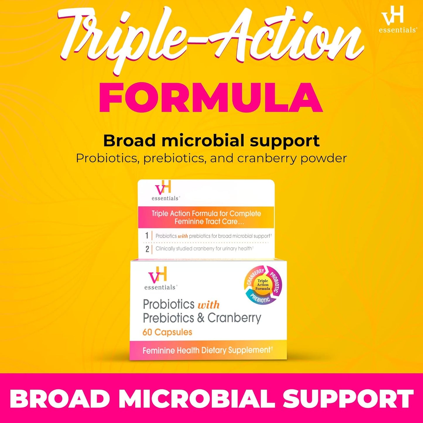 Feminine Health Bundle: Probiotics, Prebiotics, Cranberry Capsules & Odor Control Wipes with Boric Acid