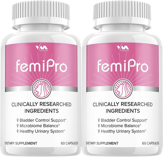 FemiPro Advanced Formula Probiotics for Bladder Control Support - 2 Pack Vitamoon Femi Pro, Microbiome Balance, Healthy Urinary System - 120 Capsules