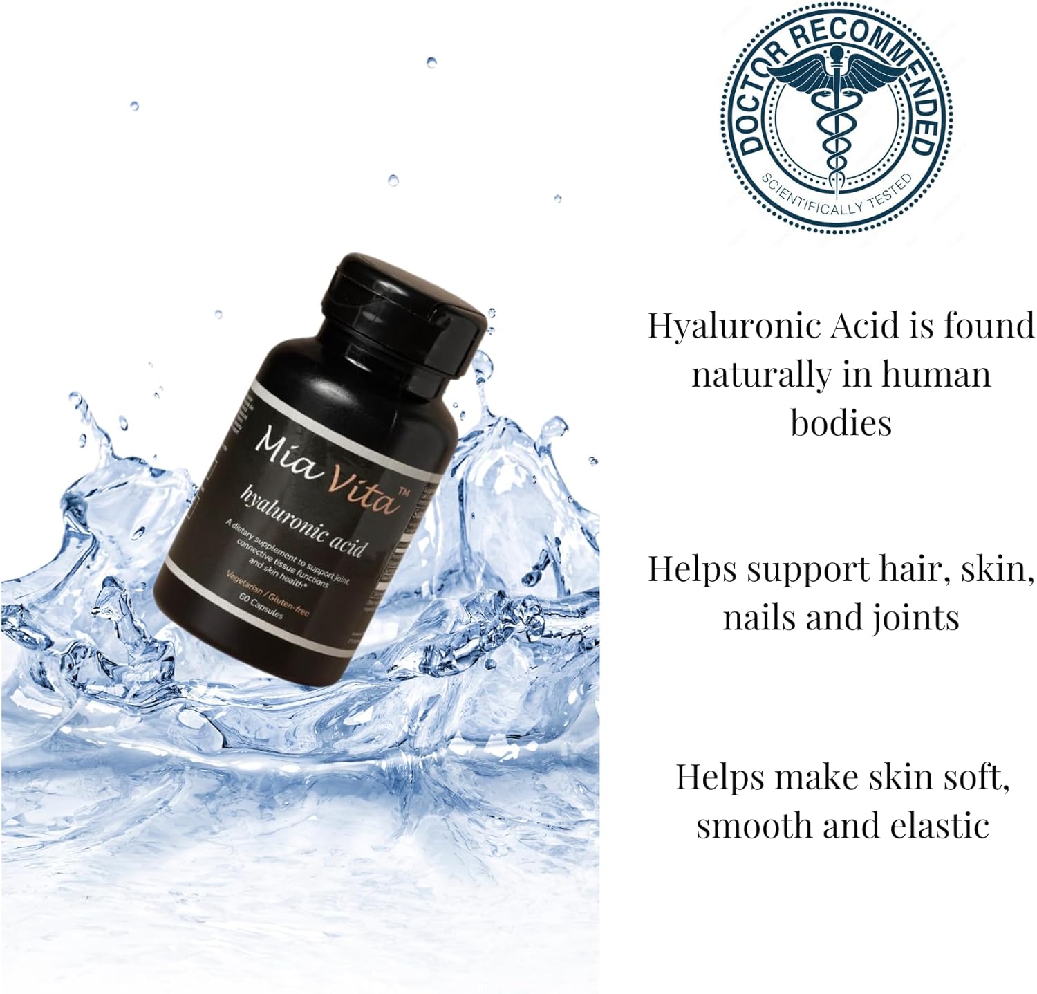 FEMMEPHARMA Mia Vita Hyaluronic Acid Oral Supplements for Women - Promotes Healthy Hair, Skin, Nails, and Joints - 30 Day Supply