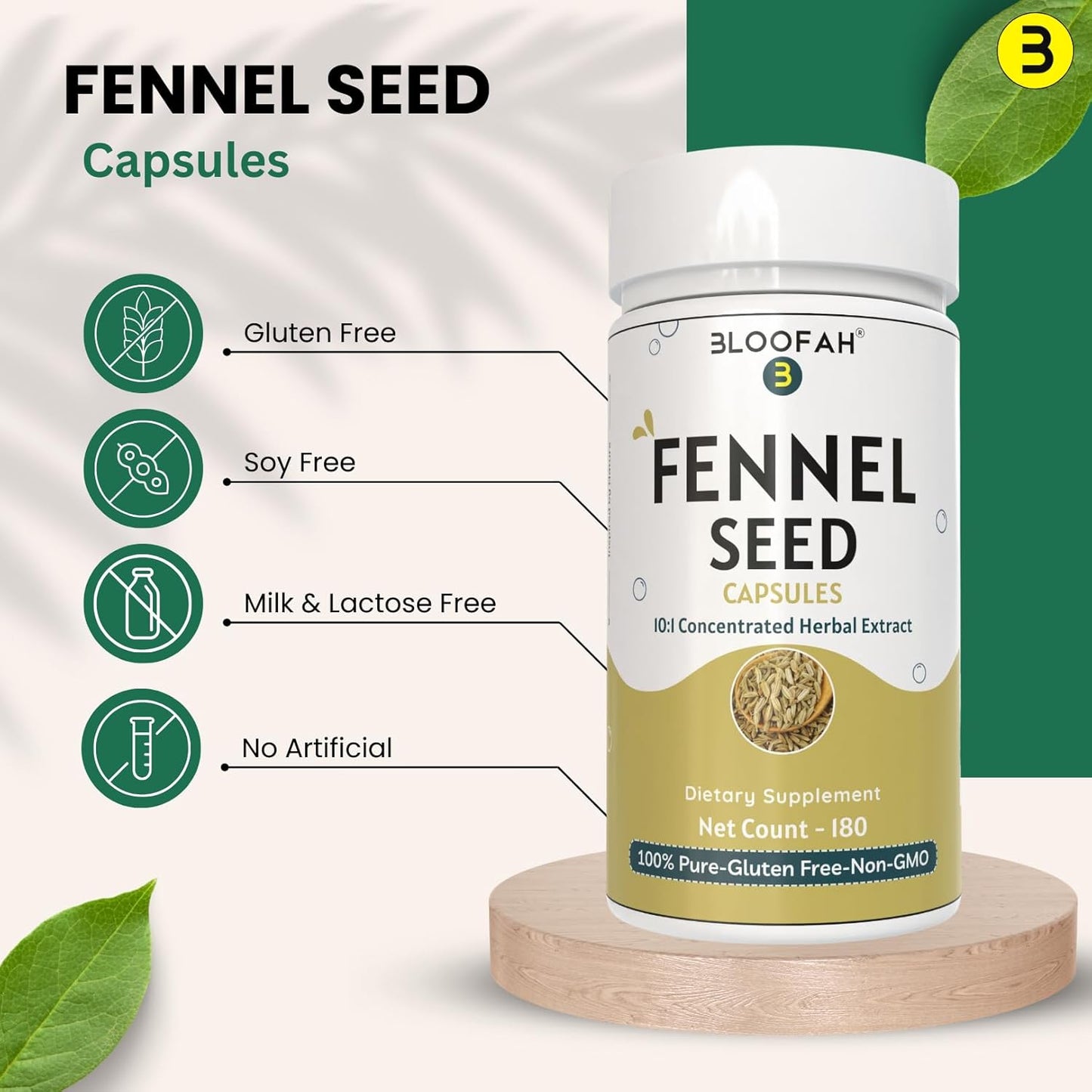 Fennel Seed Capsules 500mg | 10:1 Extract | 180 Count | Foeniculum vulgare | Herbal Supplement | Non-GMO | Plant-Based Formula