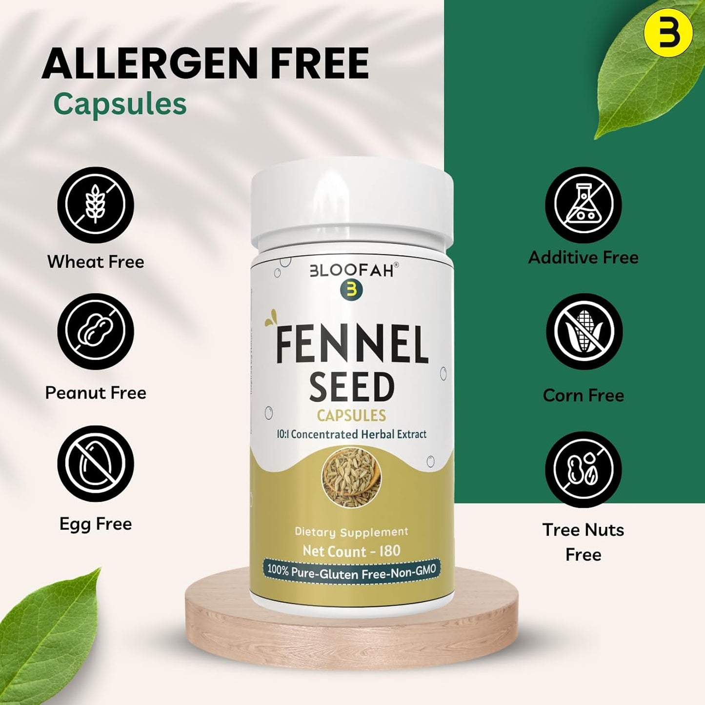 Fennel Seed Capsules 500mg | 10:1 Extract | 180 Count | Foeniculum vulgare | Herbal Supplement | Non-GMO | Plant-Based Formula