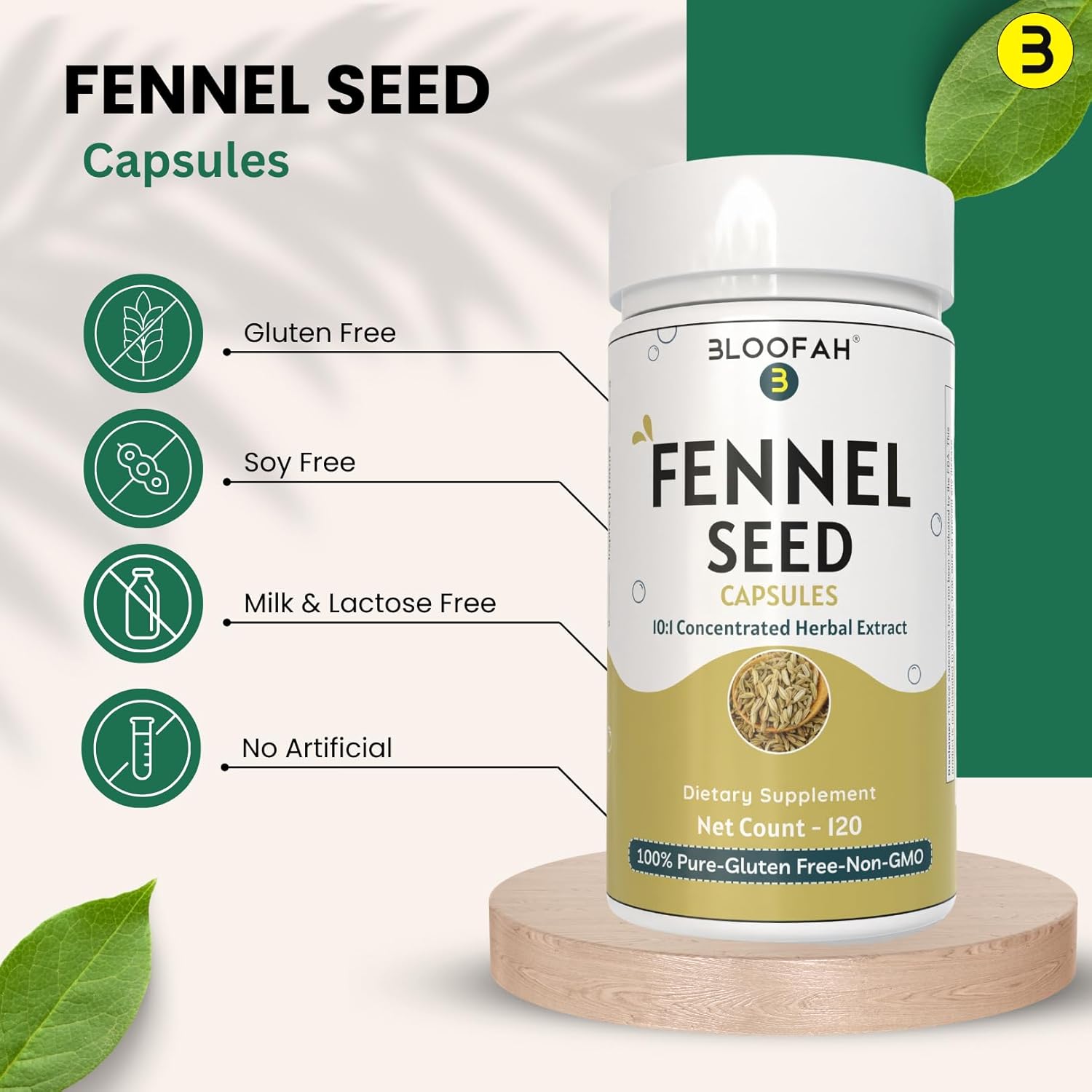 Fennel Seed Capsules 500mg | 10:1 Extract | Non-GMO, Gluten-Free | Traditional Herbal Formula | 120 Count