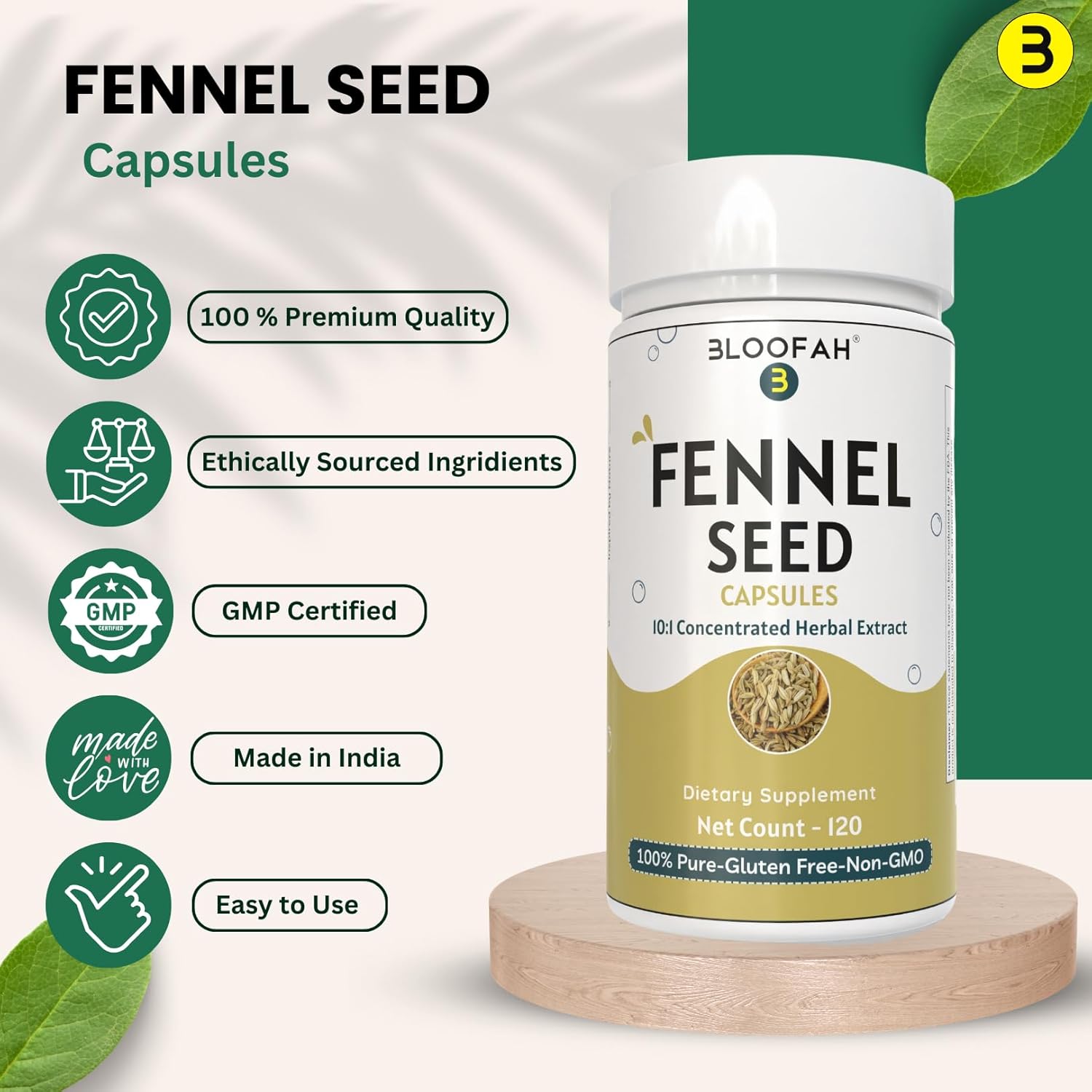Fennel Seed Capsules 500mg | 10:1 Extract | Non-GMO, Gluten-Free | Traditional Herbal Formula | 120 Count