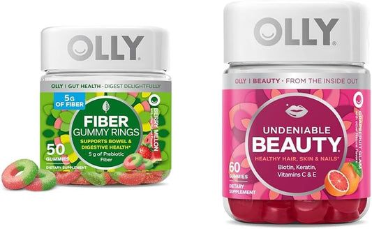 Fiber Gummy Rings with Prebiotic Fiber, FOS, Biotin, Vitamin C, Keratin for Digestive & Beauty Support
