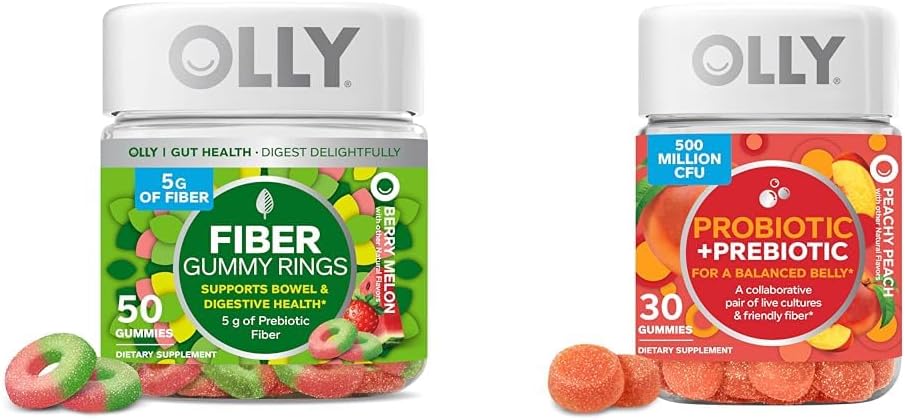 Fiber Gummy Rings with Prebiotic FOS, Digestive & Gut Health Support, 500 Million CFUs