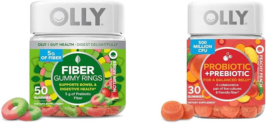 Fiber Gummy Rings with Prebiotic FOS, Digestive & Gut Health Support, 500 Million CFUs