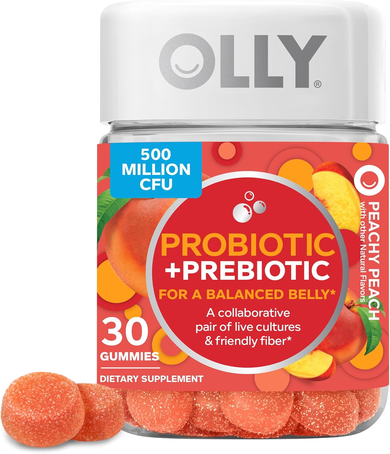 Fiber Gummy Rings with Prebiotic FOS, Digestive & Gut Health Support, 500 Million CFUs