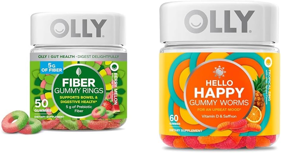 Fiber & Mood Support Gummy Supplements with Prebiotic Fiber, Vitamin D, Saffron - Chewable Digestive & Mood Balance Support