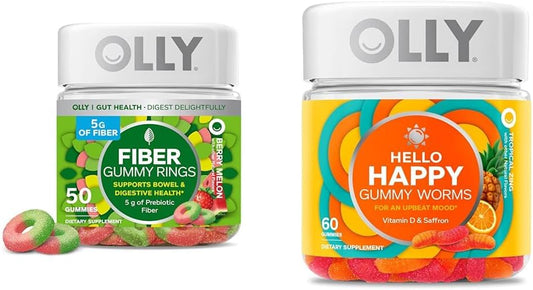 Fiber & Mood Support Gummy Supplements with Prebiotic Fiber, Vitamin D, Saffron - Chewable Digestive & Mood Balance Support