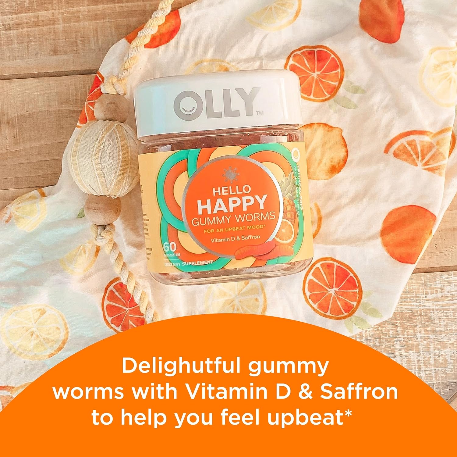 Fiber & Mood Support Gummy Supplements with Prebiotic Fiber, Vitamin D, Saffron - Chewable Digestive & Mood Balance Support