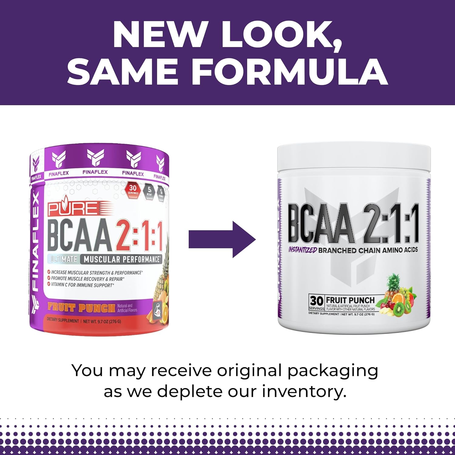 FINAFLEX Pure BCAA 2:1:1 Fruit Punch Powder - 9.7 oz - Enhances Strength, Recovery, and Performance - 30 Servings with Vitamin C