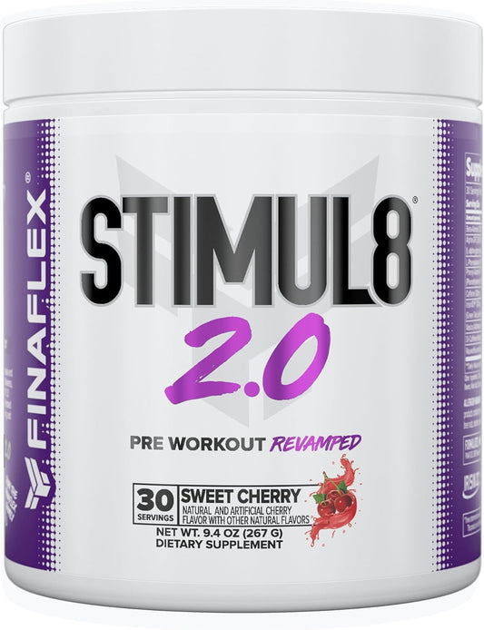 FINAFLEX STIMUL8 2.0 Pre Workout - Sweet Cherry Flavor - Boosts Energy, Focus, and Strength - Includes Beta-Alanine, Alpha GPC, and Caffeine - 30 Servings