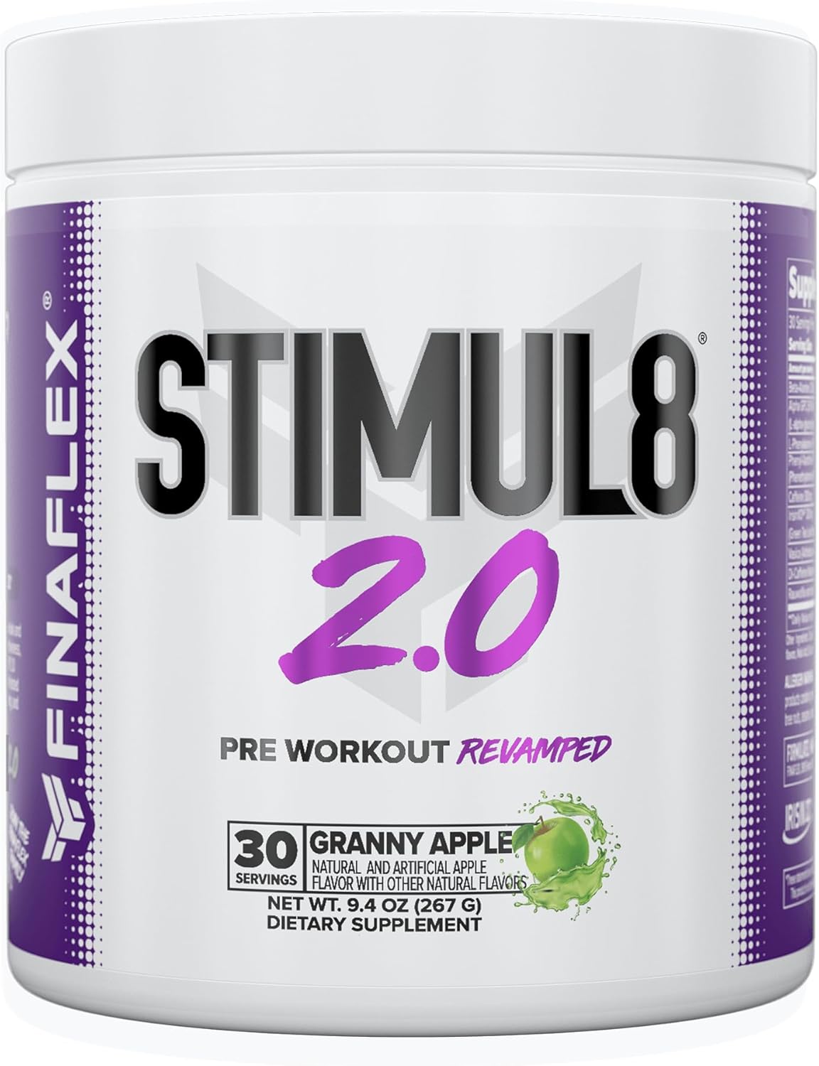 FINAFLEX STIMUL8 2.0 Pre Workout, Granny Apple Flavor - Boosts Energy, Focus, and Strength - Contains Beta-Alanine, Alpha GPC, and Caffeine - 30 Servings