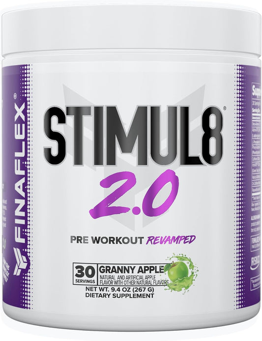 FINAFLEX STIMUL8 2.0 Pre Workout, Granny Apple Flavor - Boosts Energy, Focus, and Strength - Contains Beta-Alanine, Alpha GPC, and Caffeine - 30 Servings