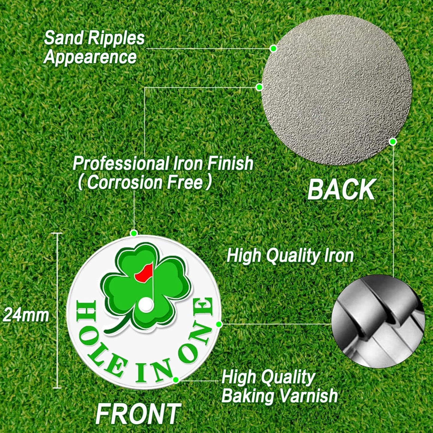 FINGER TEN Golf Ball Marker Set with Hat Clip - Assorted Patterns Divot Tool Accessories for Men, Women, and Kids