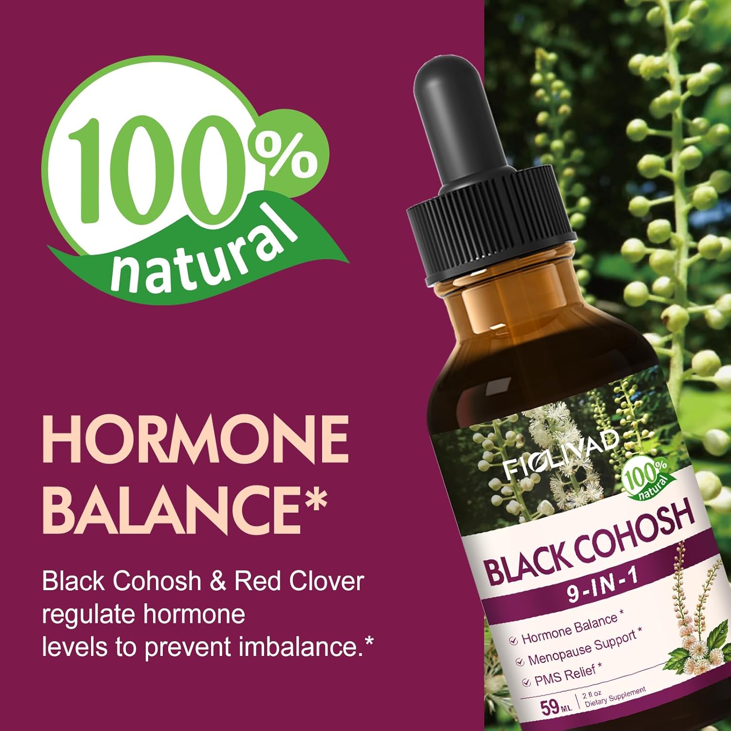 FIOLIVAD Black Cohosh Drops - Herbal Extract for Menopause & PMS Relief - 2oz