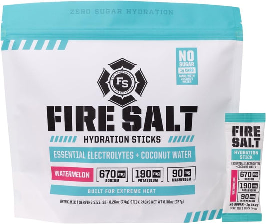 Fire Science Nutrition Electrolyte Hydration Sticks - Watermelon Flavor, Zero Sugar, Single Serve Packs - 32 Count