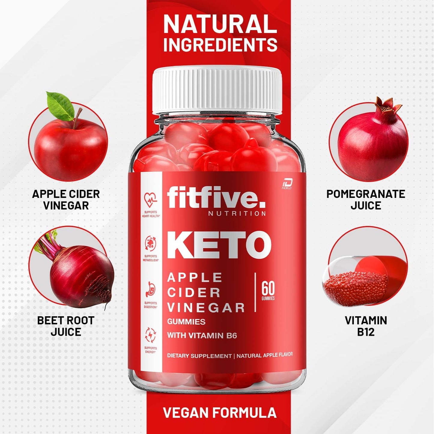 Fitfive Keto ACV Gummies: Apple Cider Vinegar Supplement with Vitamin B12 - 1000MG, Fit Five Gummies Reviews - 2 Pack (120 Gummies)