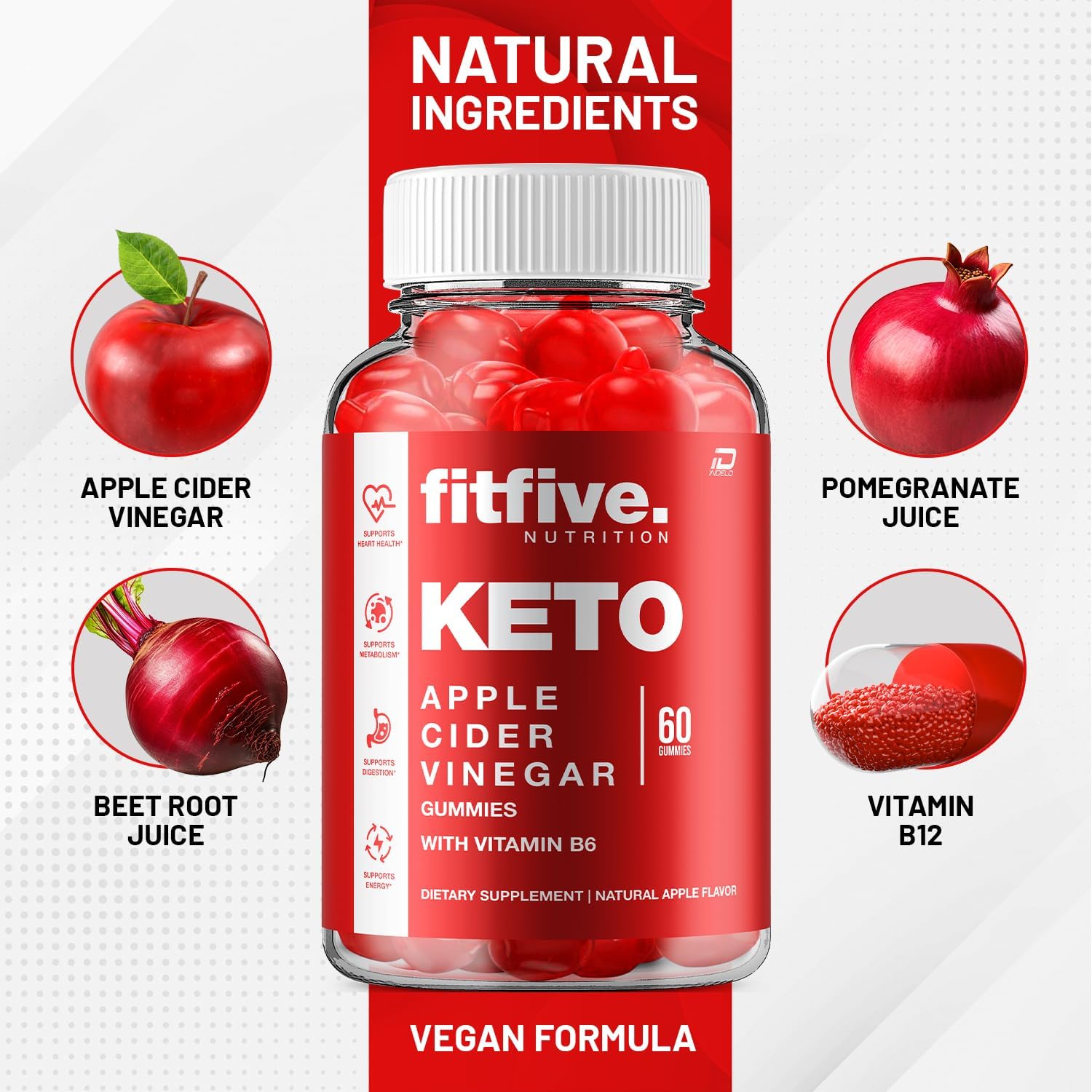 Fitfive Keto ACV Gummies: Apple Cider Vinegar Supplement with Vitamin B12 - 1000MG, Fit Five Gummies Reviews - 2 Pack (120 Gummies)