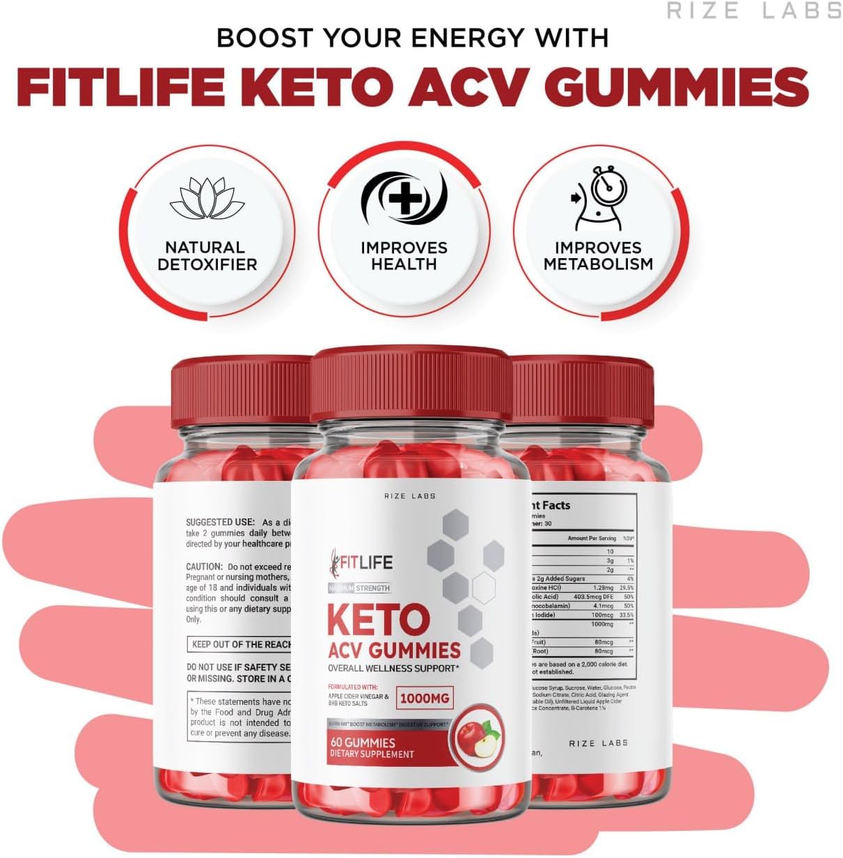 FitLife Keto ACV Gummies - Extra Strength  Slimming Formula  Supplement with Apple Cider Vinegar for Belly Fat Reduction (60 Gummies)