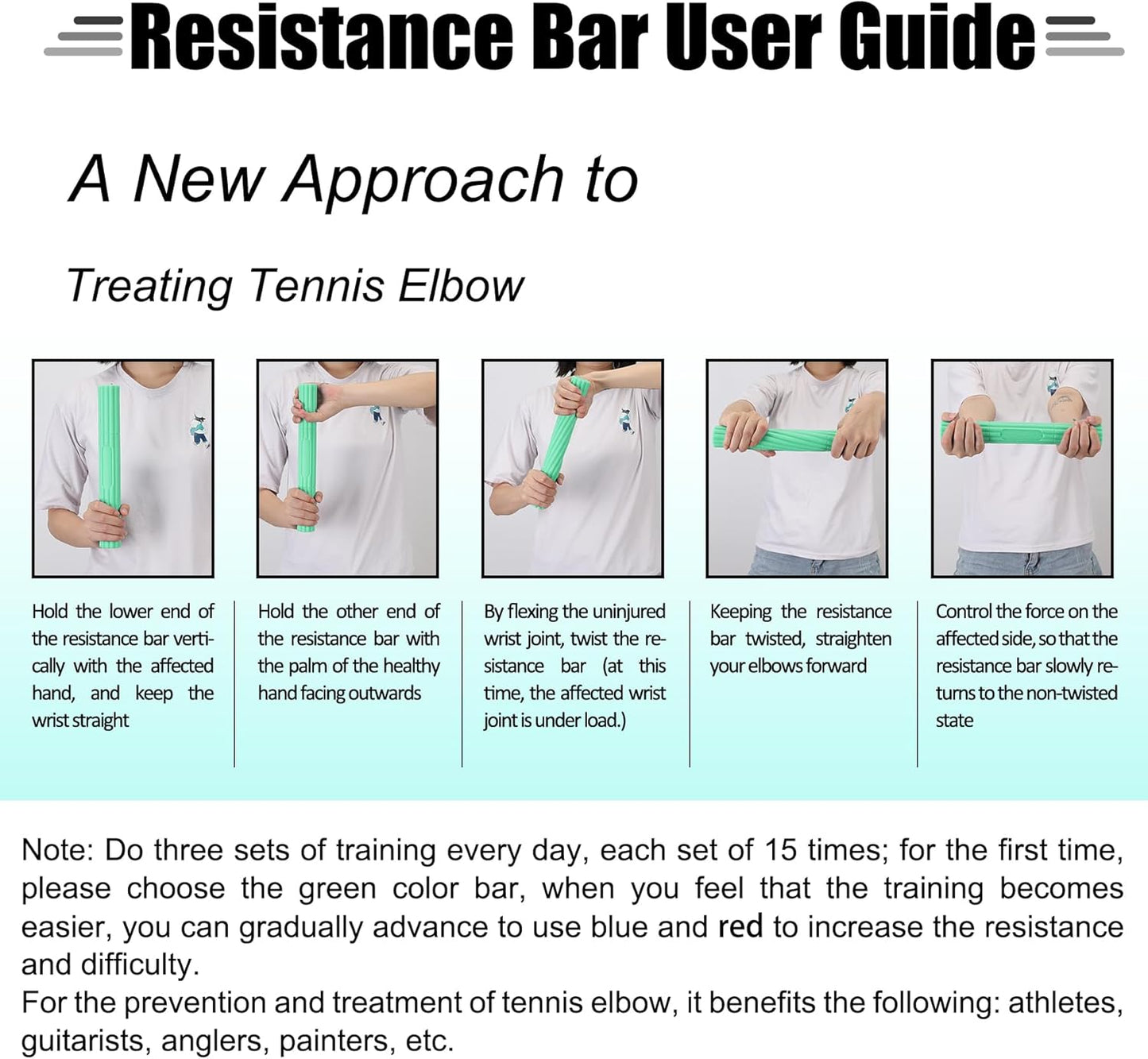 Flex Therapy Bar Strengthener for Tennis Elbow, Golfers Elbow, Tendonitis - Wrist, Forearm Pain Relief