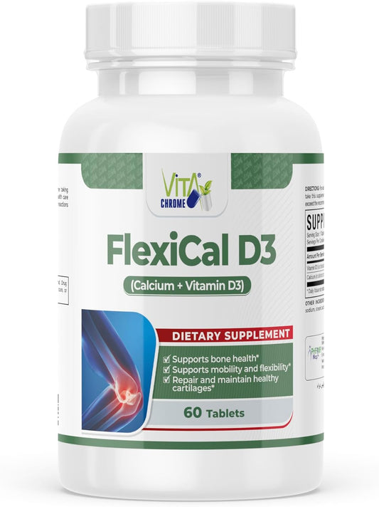 FlexiCal D3 Calcium + Vitamin D3 Supplement for Bone Health & Immune Support - 60 Tablets