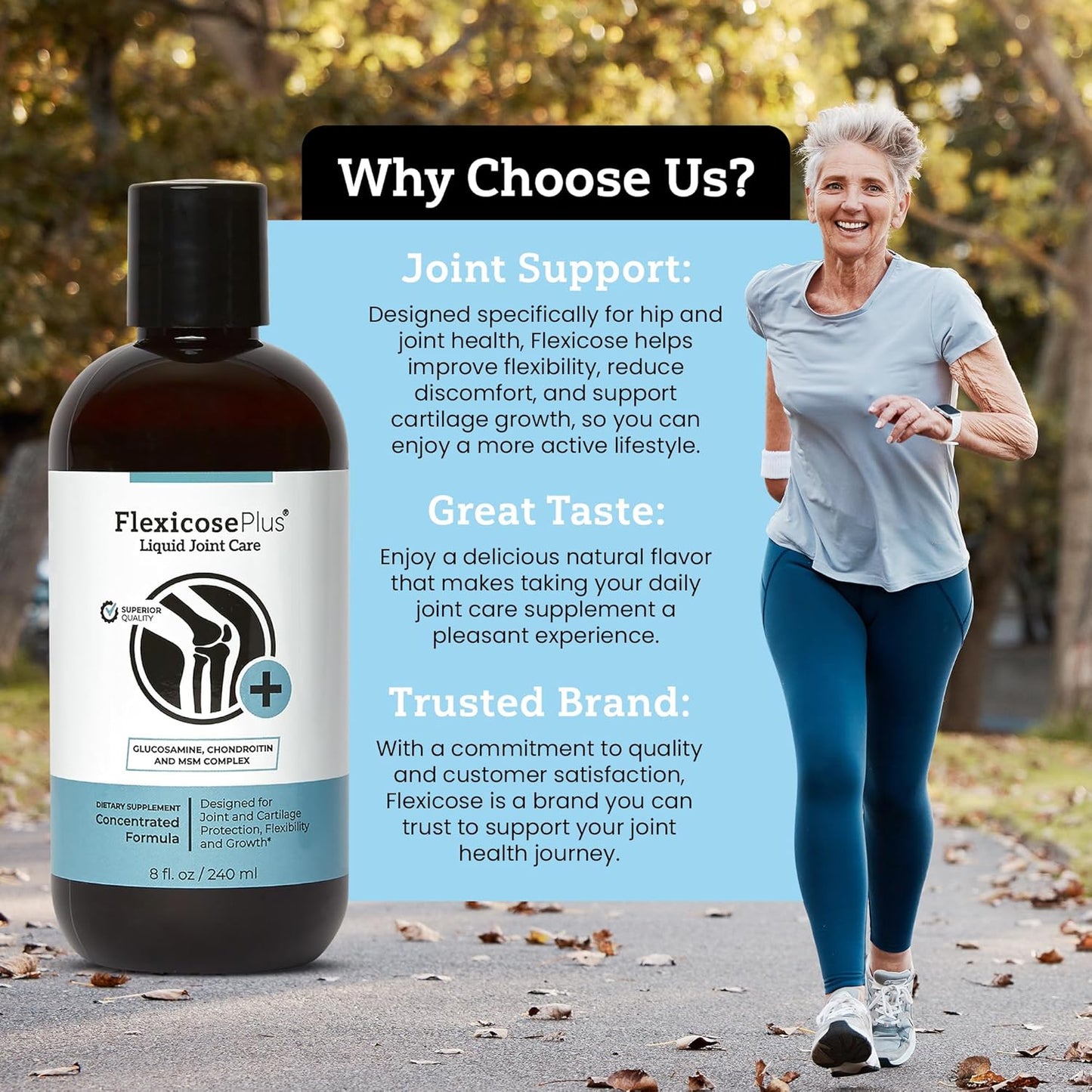 Flexicose Plus Liquid Joint Care Supplement - 8 fl oz - Advanced Joint Support with Glucosamine, Chondroitin & MSM - Men and Women Joint Health
