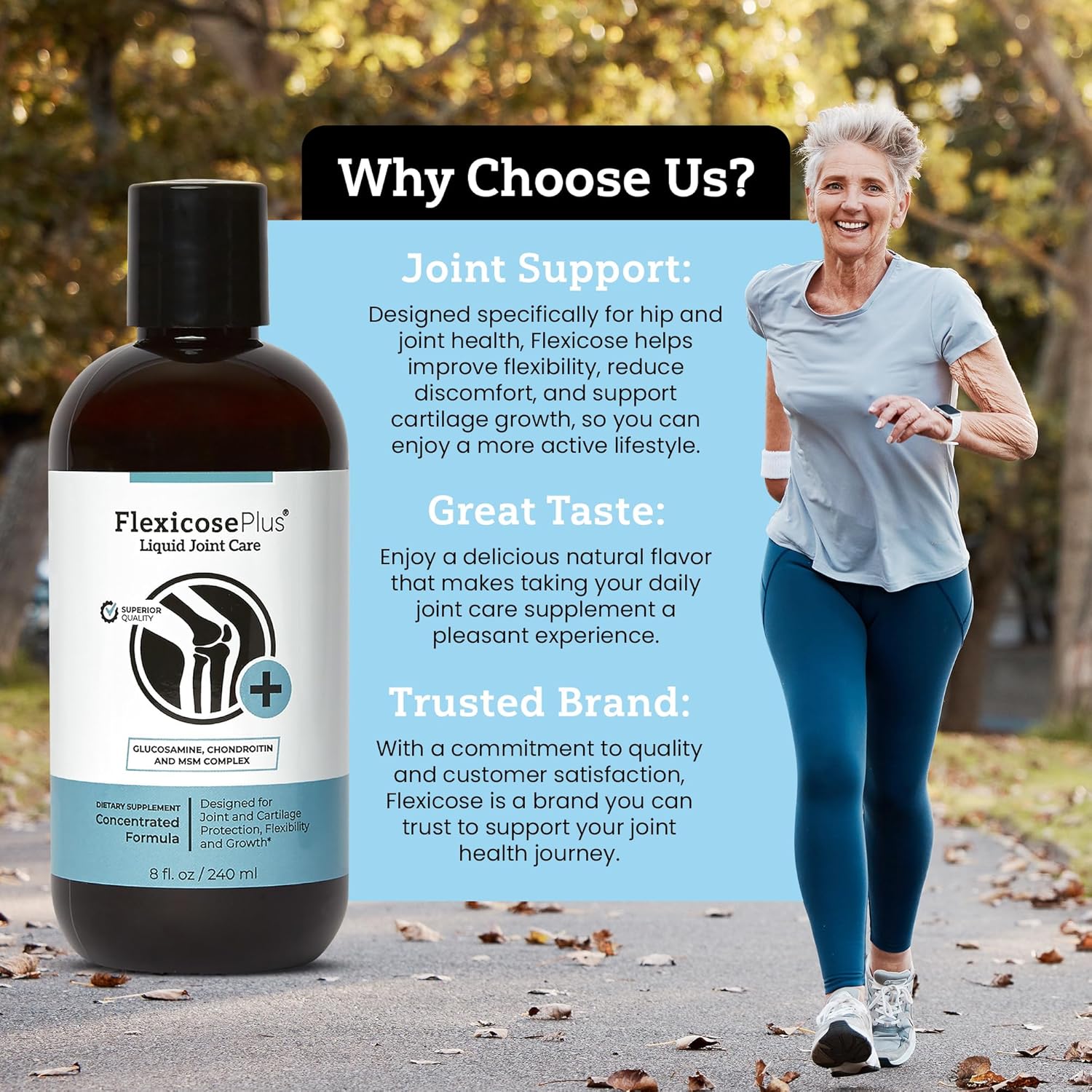 Flexicose Plus Liquid Joint Care Supplement - 8 fl oz - Advanced Joint Support with Glucosamine, Chondroitin & MSM - Men and Women Joint Health