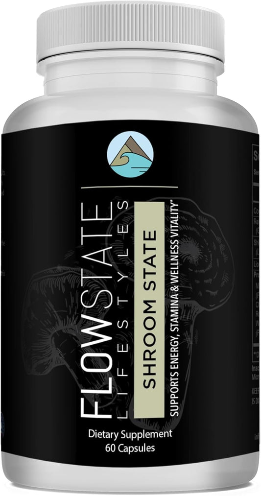 Flowstate Lifestyles Mushroom 10X Nootropic Blend with Lions Mane, Shiitake, Reishi, Cordyceps, Turkey Tail, Chaga - Boosts Brain Focus and Energy Support