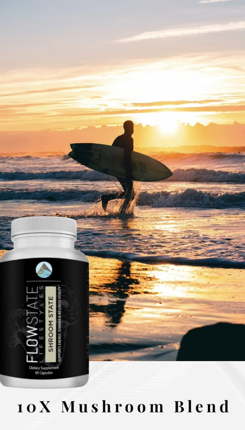 Flowstate Lifestyles Mushroom 10X Nootropic Blend with Lions Mane, Shiitake, Reishi, Cordyceps, Turkey Tail, Chaga - Boosts Brain Focus and Energy Support