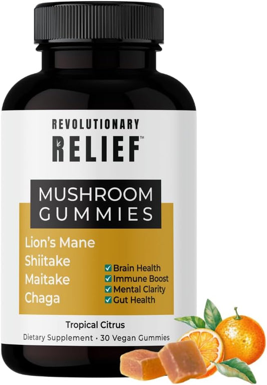 Focus, Clarity, and Immune Support Mushroom Extract Gummies with Lion’s Mane, Shiitake, Chaga & Maitake - Vegan, Keto-Friendly, Tropical Citrus Flavor