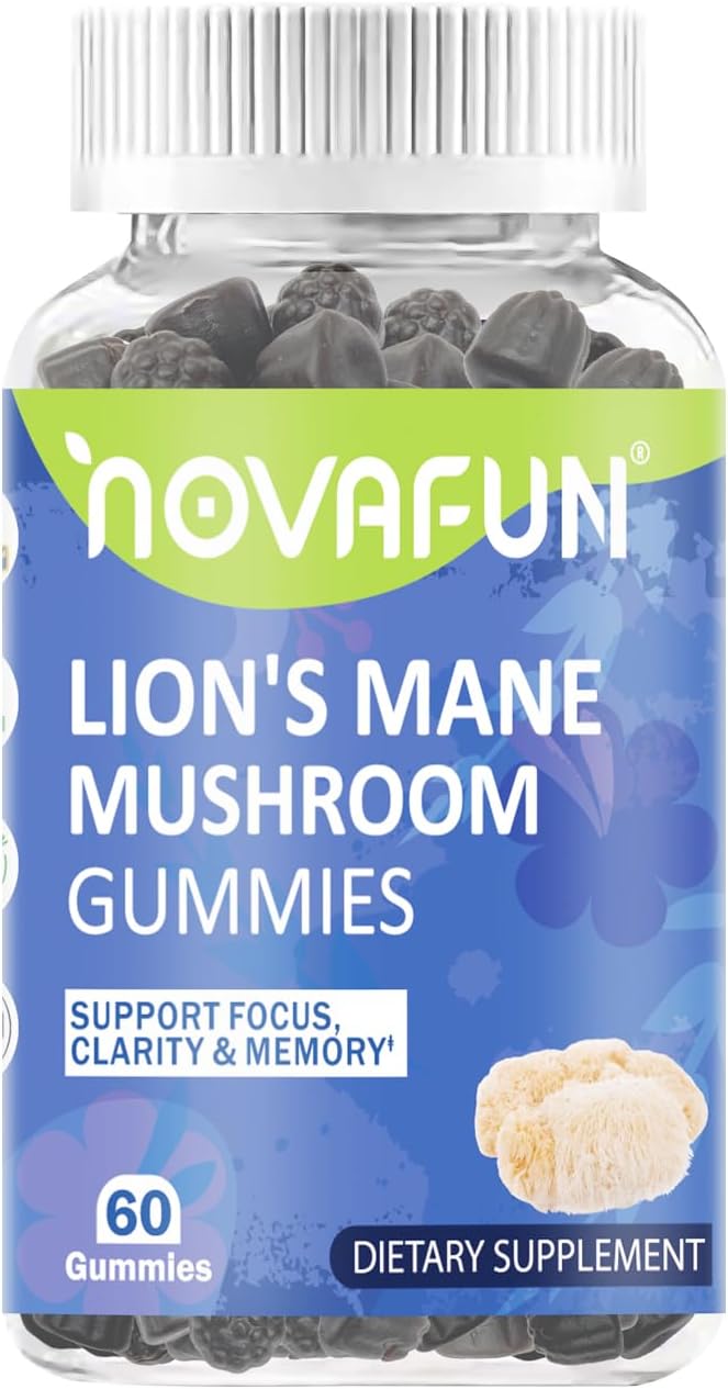 Focus & Cognitive Support Gummies - 1000mg Lion's Mane Mushroom, Vegetarian, Gluten-Free, Mixed Berry Flavor - 60 Count