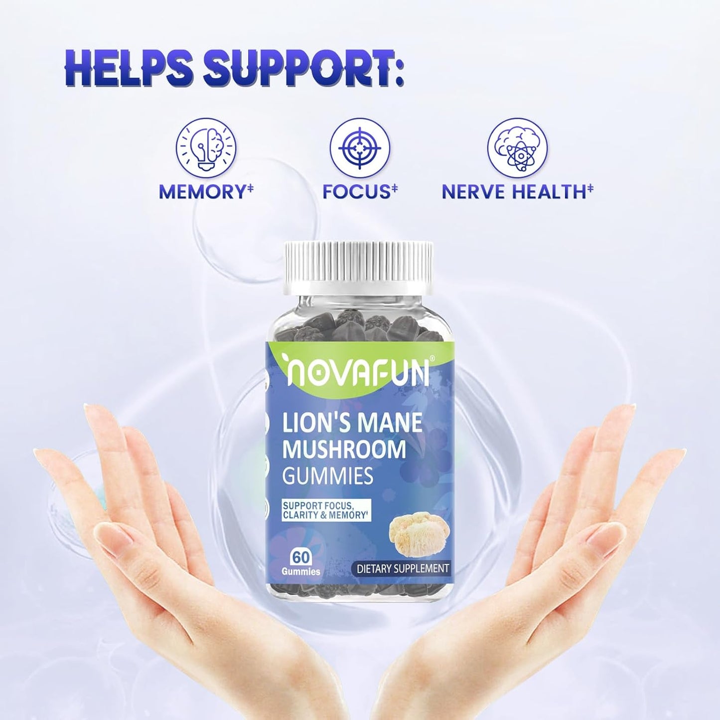 Focus & Cognitive Support Gummies - 1000mg Lion's Mane Mushroom, Vegetarian, Gluten-Free, Mixed Berry Flavor - 60 Count