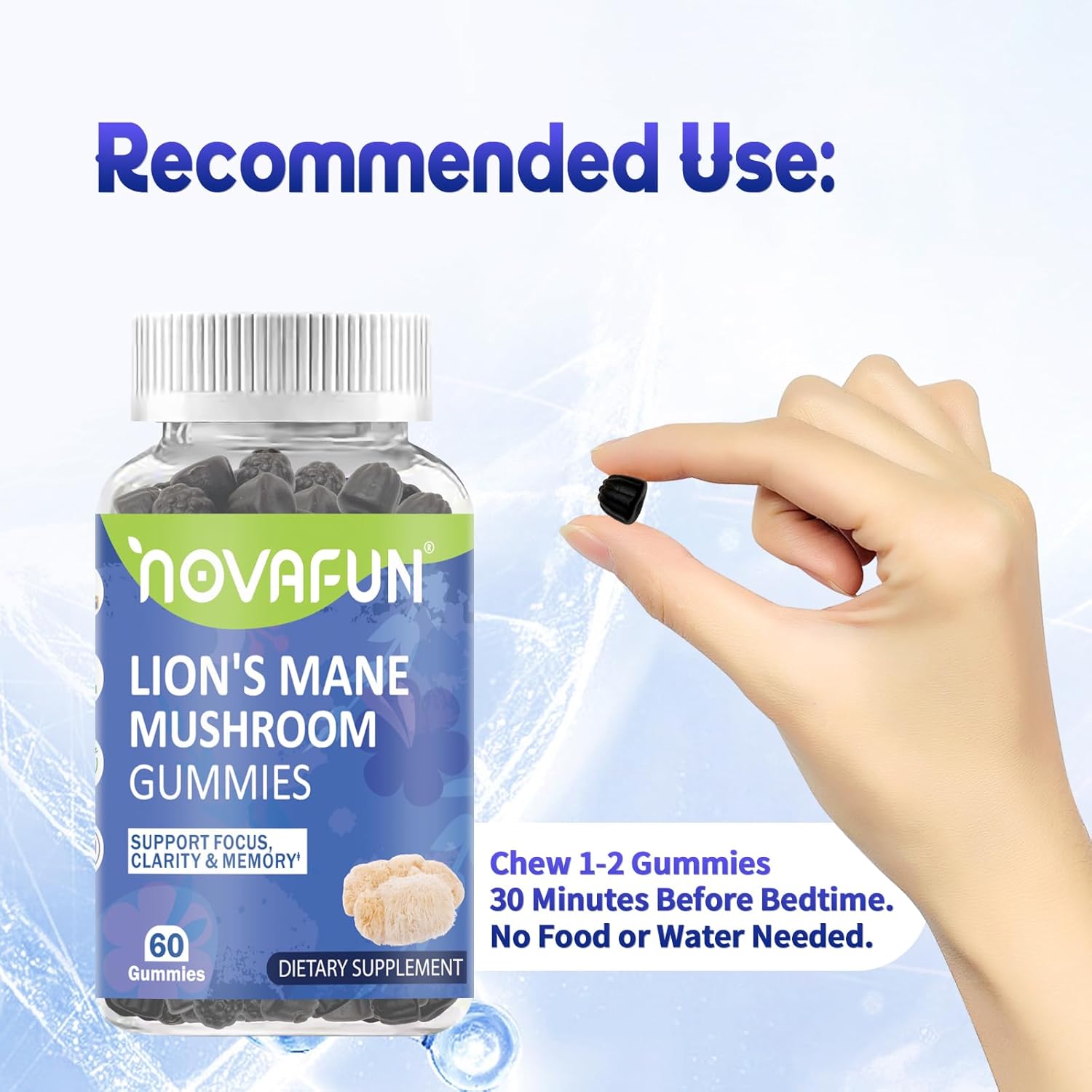 Focus & Cognitive Support Gummies - 1000mg Lion's Mane Mushroom, Vegetarian, Gluten-Free, Mixed Berry Flavor - 60 Count