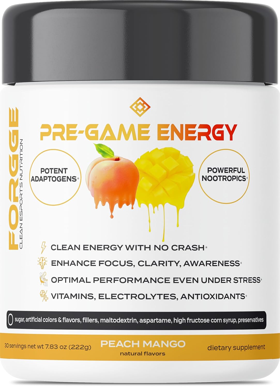 Focus Energy Drink Powder with Lion’s Mane, Alpha-GPC, L-Theanine and Nootropics - Vitamins + Electrolytes - Natural Caffeine, Sugar Free - Peach Mango Flavor