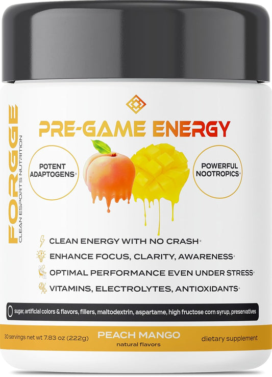 Focus Energy Drink Powder with Lion’s Mane, Alpha-GPC, L-Theanine and Nootropics - Vitamins + Electrolytes - Natural Caffeine, Sugar Free - Peach Mango Flavor