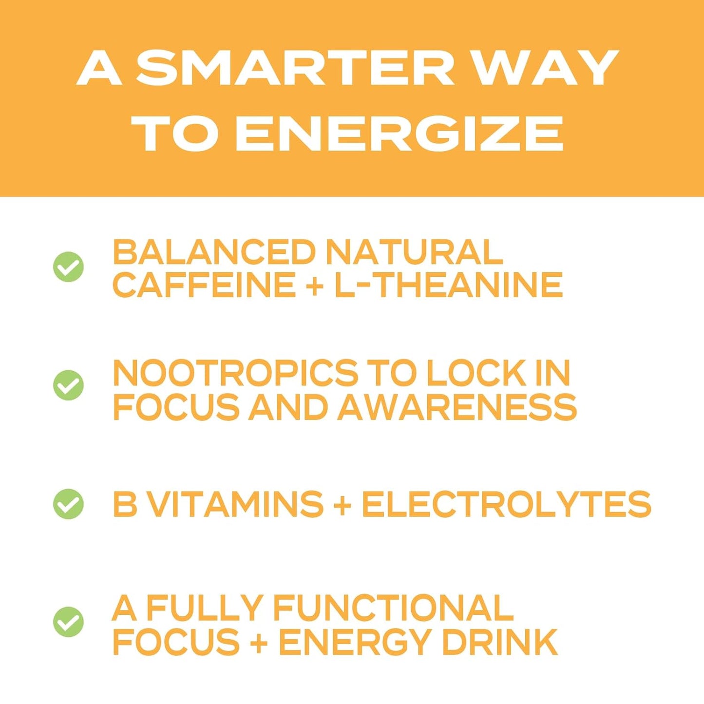 Focus Energy Drink Powder with Lion’s Mane, Alpha-GPC, L-Theanine and Nootropics - Vitamins + Electrolytes - Natural Caffeine, Sugar Free - Peach Mango Flavor