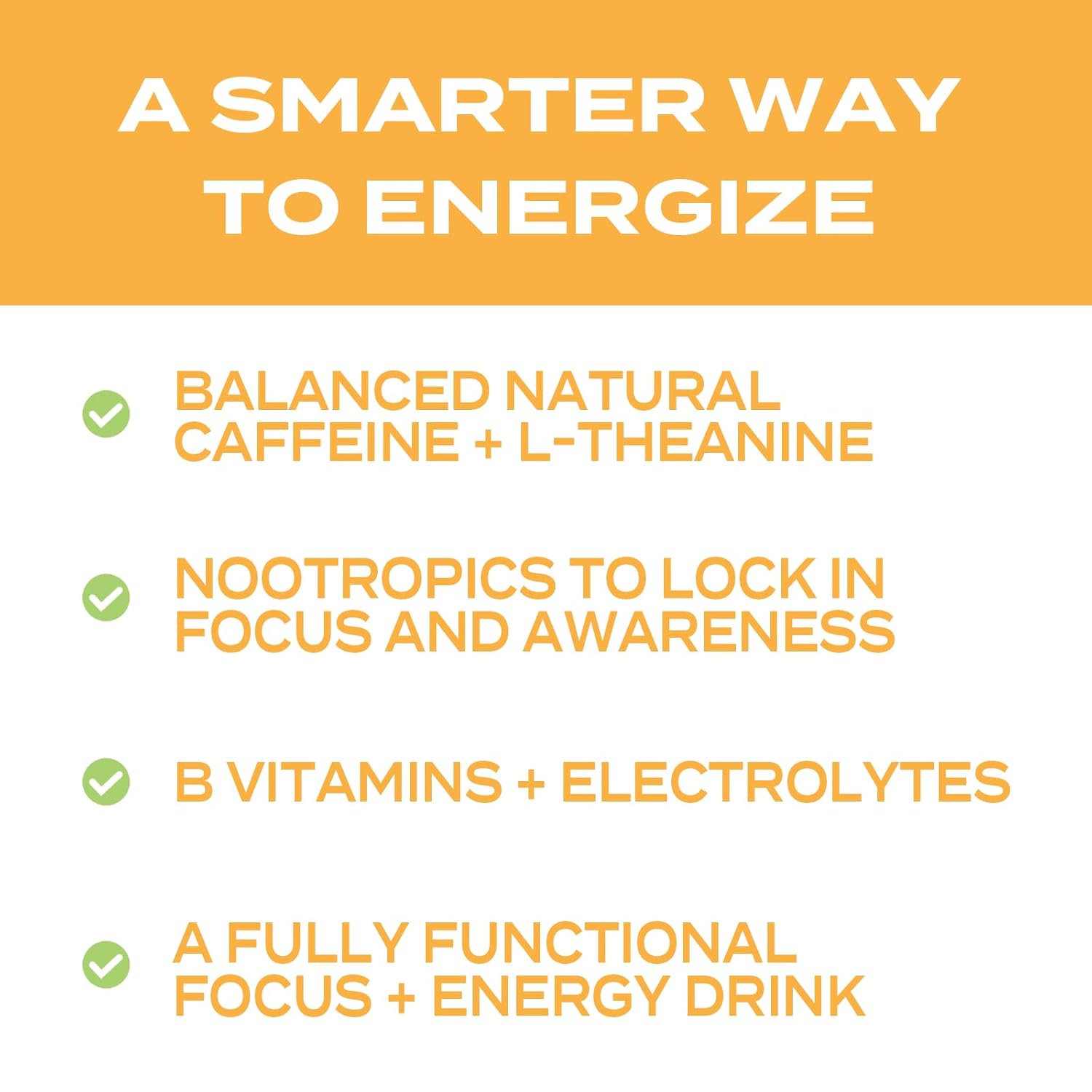 Focus Energy Drink Powder with Lion’s Mane, Alpha-GPC, L-Theanine and Nootropics - Vitamins + Electrolytes - Natural Caffeine, Sugar Free - Peach Mango Flavor