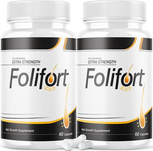 Folifort Hair Growth Pills (2 Pack) - Extra Strength Vitamins Supplement for Ideal Performance - 120 Capsules