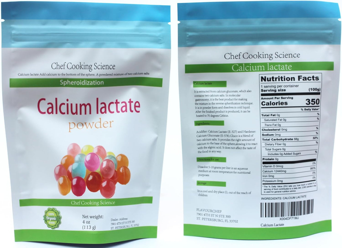 Food Grade Calcium Lactate Powder Supplement for Strong Bones & Overall Health - 4 oz 113 g
