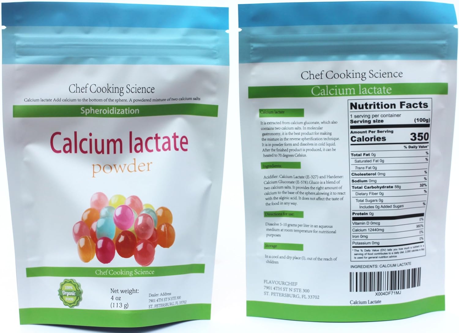 Food Grade Calcium Lactate Powder Supplement for Strong Bones & Overall Health - 4 oz 113 g