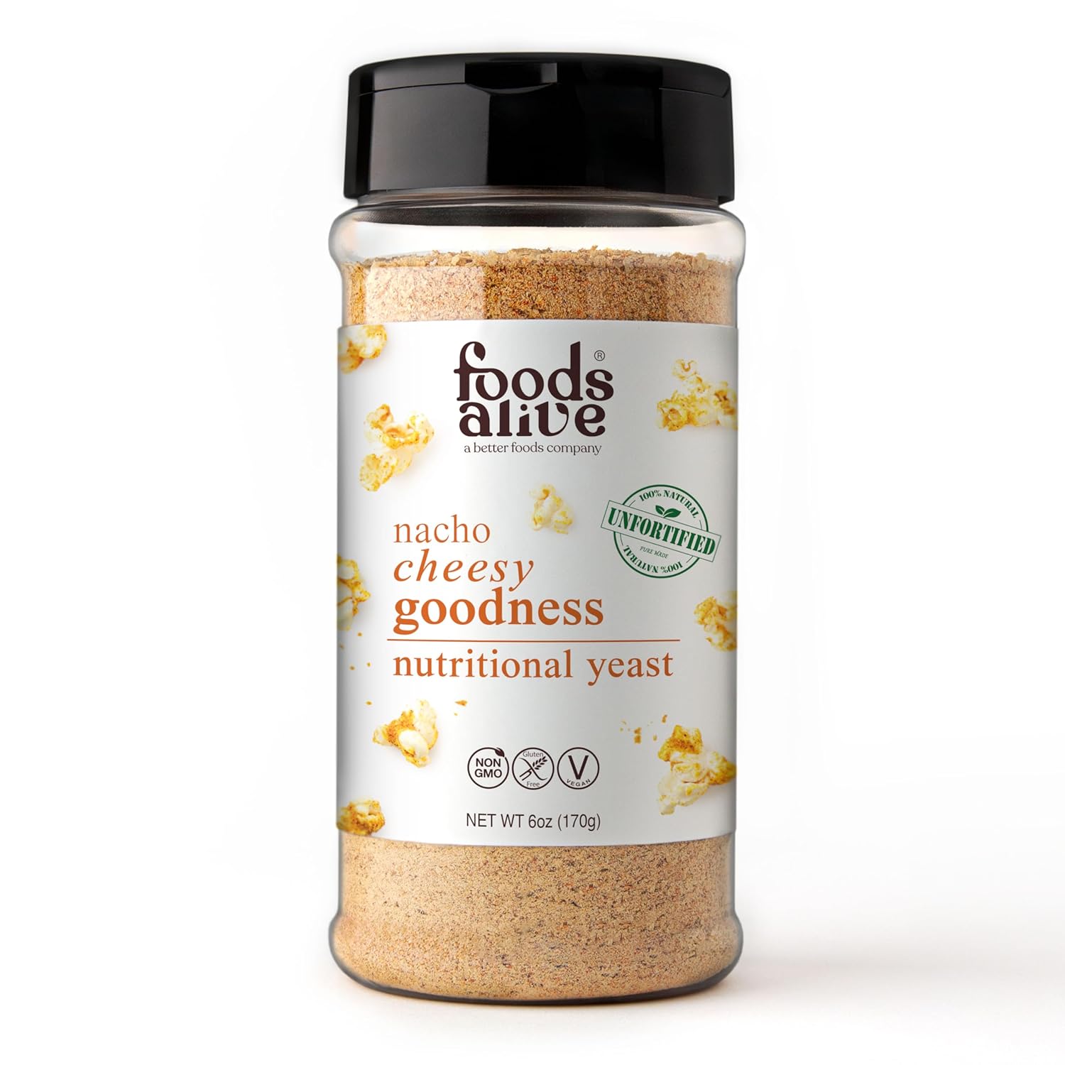 Foods Alive Nacho Cheesy Goodness Nutritional Yeast - 6oz Shaker Jar, Vegan Cheese Powder Seasoning - Non-Fortified