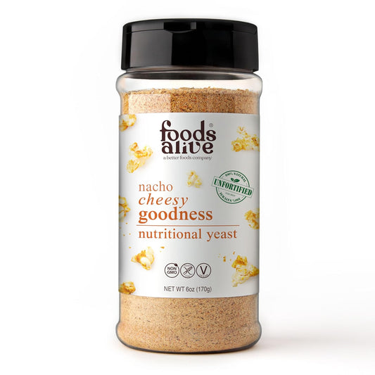 Foods Alive Nacho Cheesy Goodness Nutritional Yeast - 6oz Shaker Jar, Vegan Cheese Powder Seasoning - Non-Fortified