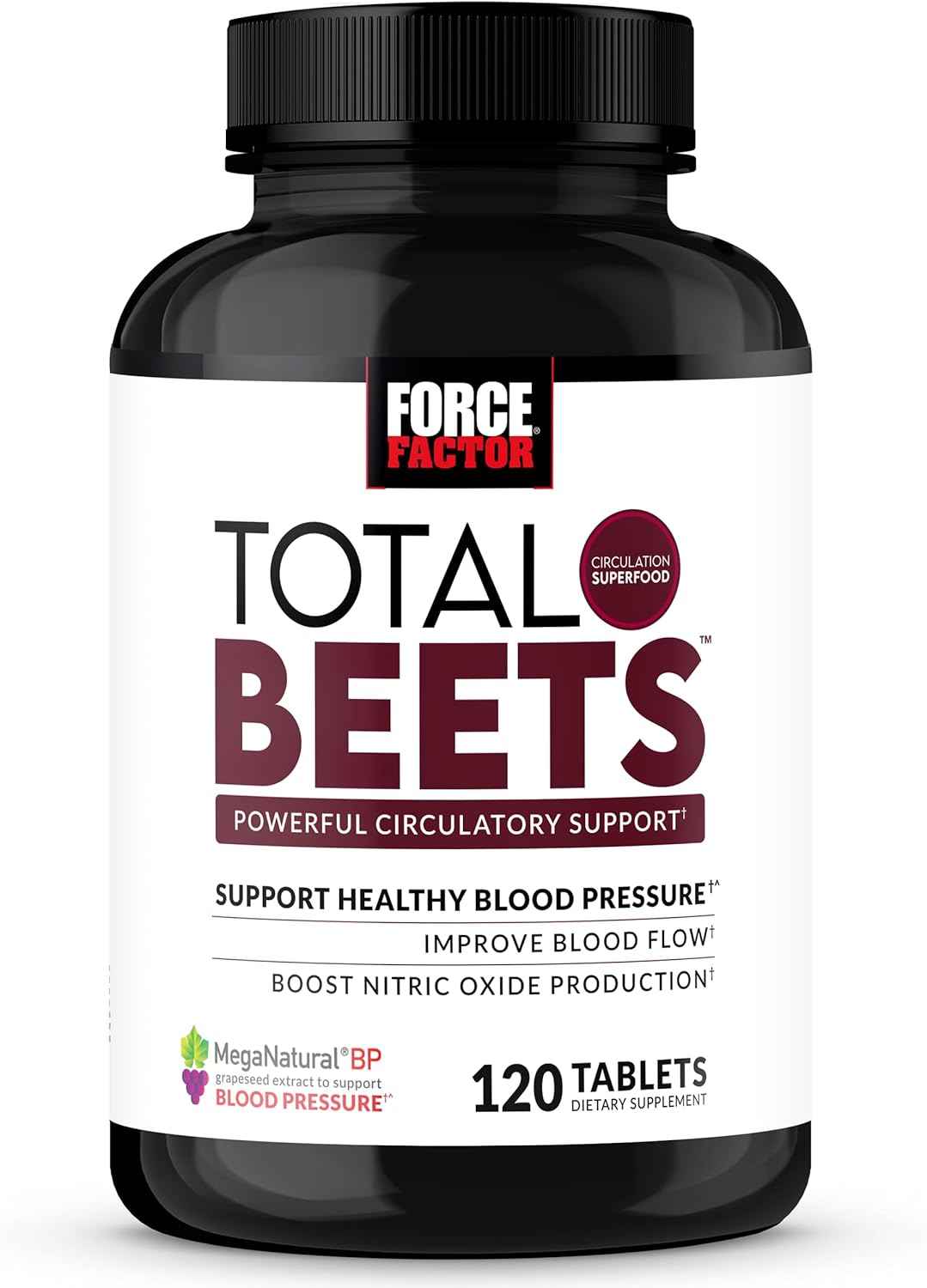Force Factor Total Beets Blood Pressure Support with Grape Seed Extract and Non GMO Beet Root Powder for Heart Health, Circulation, & Blood Flow, 120 Count